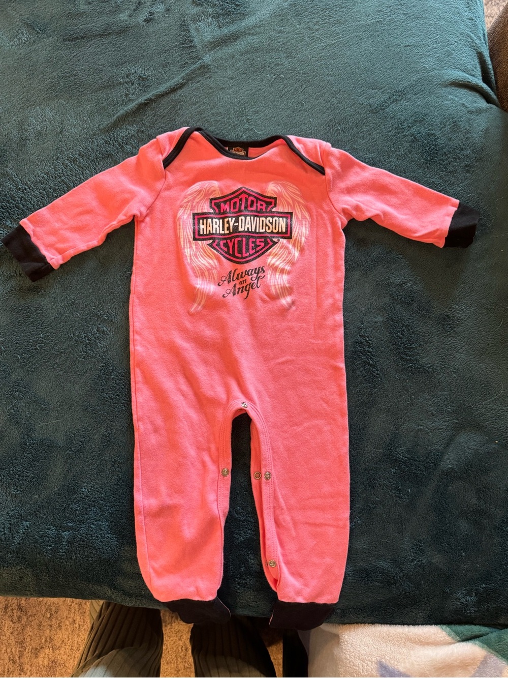 Harley-Davidson Pink and Black Baby One-Piece Footie with 'Always an Angel' Logo